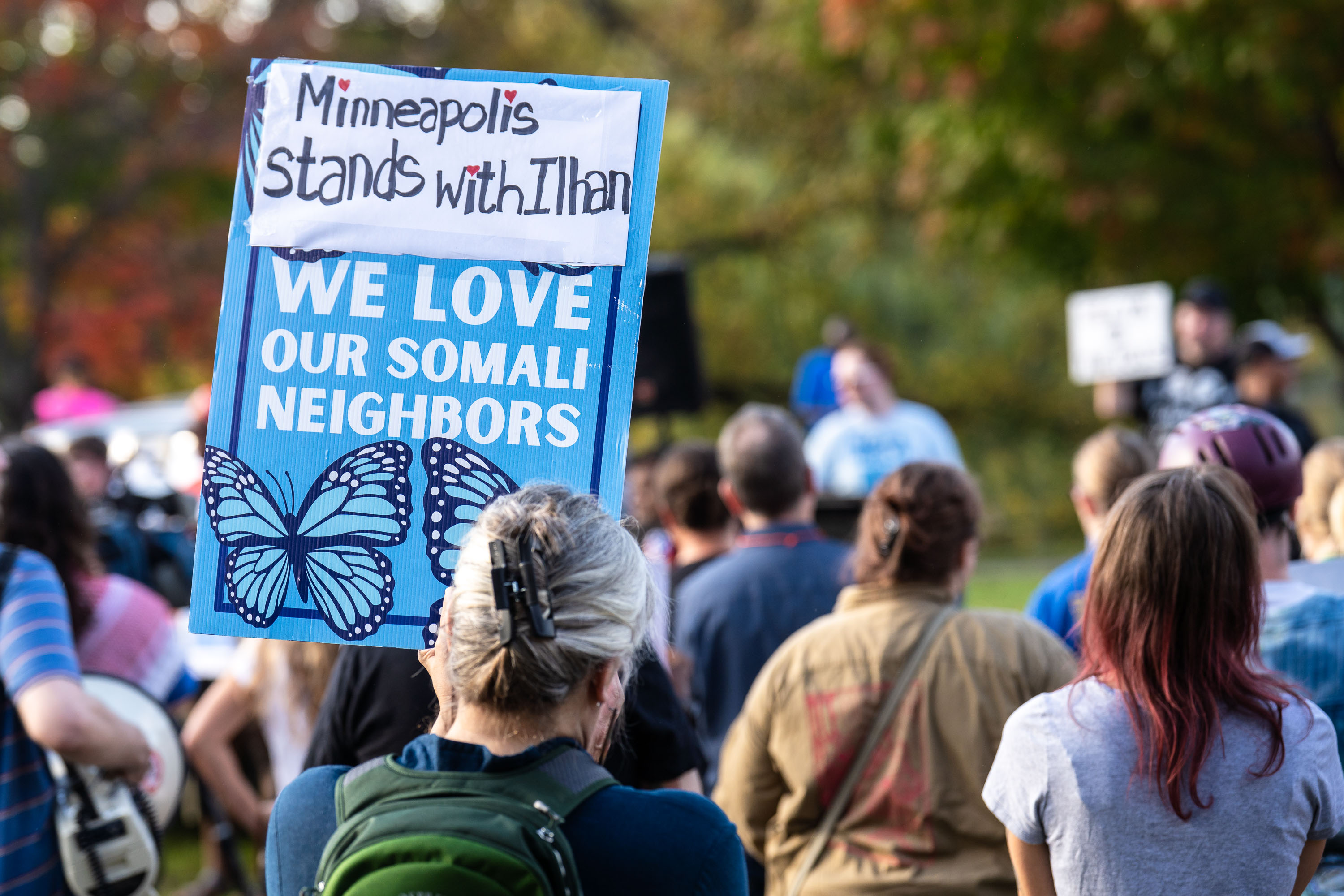 Minneapolis Stands With Ilhan Protest Sign in Powderhorn Park