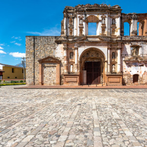 The Church and convent of the Society of Jesus in Antigua Guatemala is a religious complex that was built between 1690 and 1698. It was built on a block that is only 325 yards away from the Cathedral of Saint James on a lot that once belonged to the family of famous chronicler Bernal Díaz del Castillo and had three monastery wings and a church. There were only a maximum of 13 Jesuit priest at any given time in the building, but they also hosted Jesuit brothers and secular students. In the building was the San Lucas School of the Society of Jesus, until the Jesuits were expelled from the Spanish colonies in 1767. Source: https://en.wikipedia.org/wiki/Iglesia_y_Convento_de_la_Compa%C3%B1%C3%ADa_de_Jes%C3%BAs,_Antigua_Guatemala The Church and convent of the Society of Jesus in Antigua Guatemala is a religious complex that was built between 1690 and 1698. It was built on a block that is only 325 yards away from the Cathedral of Saint James on a lot that once belonged to the family of famous chronicler Bernal Díaz del Castillo and had three monastery wings and a church. There were only a maximum of 13 Jesuit priest at any given time in the building, but they also hosted Jesuit brothers and secular students. In the building was the San Lucas School of the Society of Jesus, until the Jesuits were expelled from the Spanish colonies in 1767. Source: https://en.wikipedia.org/wiki/Iglesia_y_Convento_de_la_Compa%C3%B1%C3%ADa_de_Jes%C3%BAs,_Antigua_Guatemala
