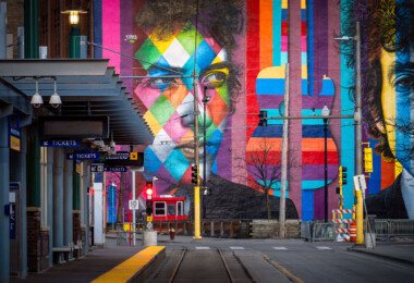 Bob Dylan Mural in downtown Minneapolis by Kobra during COVID-19 shutdown. Bob Dylan Mural in downtown Minneapolis by Kobra during COVID-19 shutdown.
