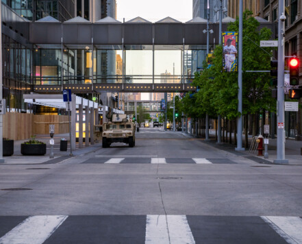 National Guard tanks in downtown Minneapolis. Unrest in Minneapolis over the May 25th death of George Floyd. National Guard tanks in downtown Minneapolis. Unrest in Minneapolis over the May 25th death of George Floyd.