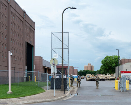 The National Guard outside the Convention Center. This was being used as a staging area for the guard. The National Guard outside the Convention Center. This was being used as a staging area for the guard.