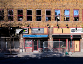 Fire damaged building on Chicago Ave. The building was destroyed during unrest in Minneapolis following the May 25th, 2020 death of George Floyd.