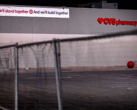 Target during the rebuilding of their store that was heavily damaged during the initial days of unrest. Target during the rebuilding of their store that was heavily damaged during the initial days of unrest.