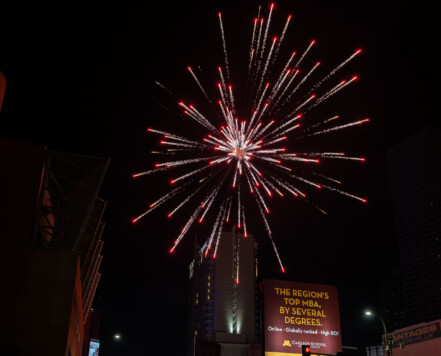 Fireworks being lit off on 1st Avenue in downtown Minneapolis. Police drove through to clear the crowd. Fireworks being lit off on 1st Avenue in downtown Minneapolis. Police drove through to clear the crowd.