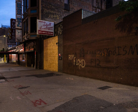 Hennepin Avenue boards and graffiti surrounding the death of George Floyd. Hennepin Avenue boards and graffiti surrounding the death of George Floyd.