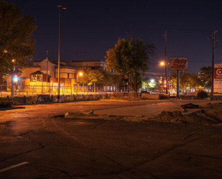 The AutoZone building cleared after being destroyed during unrest. The building has since been rebuilt. The AutoZone building cleared after being destroyed during unrest. The building has since been rebuilt.