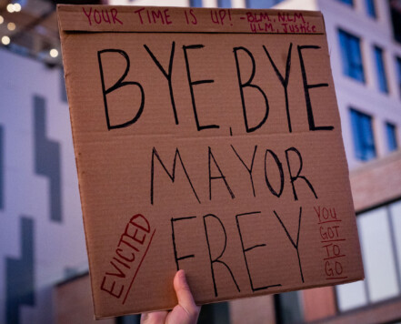 Protesters march from Holmes Park to Mayor Freys home to demand he do something to address the city's all time high homelessness. Protesters march from Holmes Park to Mayor Freys home to demand he do something to address the city's all time high homelessness.