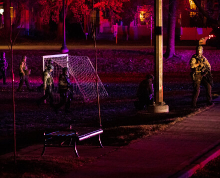 Minneapolis Police, Park Police and Hennepin County Sheriffs officers arrest 14 after marching through Uptown on election night. Minneapolis Police, Park Police and Hennepin County Sheriffs officers arrest 14 after marching through Uptown on election night.