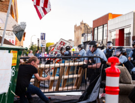 Minneapolis Police clash with protesters at Lake Street and Hennepin Ave while attempting to remove street barricades.Protesters had barricaded the streets following the June 3rd Federal Task Force killing of Winston Smith and June 13th killing of Deona Marie.Marie was killed when Nicholas Kraus drove his vehicle into those protesting the killing of Smith.