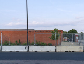 Fencing around the Minneapolis police fifth precinct police station.