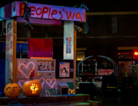 GFS and fist pumpkin carvings at The People’s Way at George Floyd Square. The area has been a place of protest since the May 25th, 2020 killing of George Floyd.