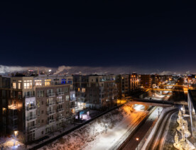 Steam from buildings on a night that reached double digit low temperatures.