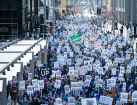 Educators from Minneapolis Public Schools march through downtown Minneapolis on day 3 of their strike.