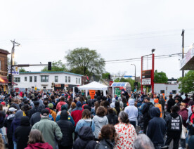 Crowd gathers at George Floyd Square on the 2 year anniversary of the murder of George Floyd.