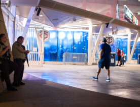 Hennepin County Sheriff's Department outside Target Field with rifles.