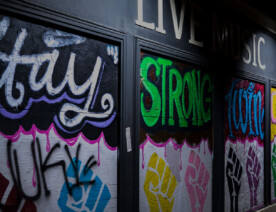 Painted boards on Mortimer's on Lyndale Avenue in Minneapolis.