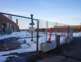 Fenced off Roof Depot building in South Minneapolis.