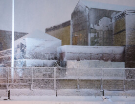 A snow covered Minneapolis police third precinct. The precinct has been vacant since it was burned during May 2020 riots over the murder of George Floyd.
