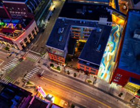 A mural next to the FAIR School For Arts in downtown Minneapolis as seen in September 2023.