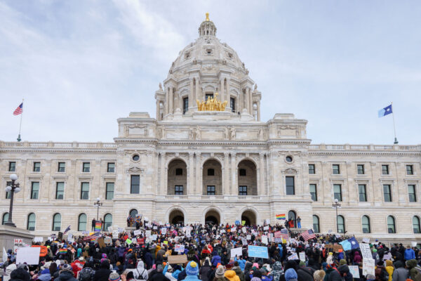 Large crowd gathered at the Minnesota State Capitol on February 5, 2025 protesting the actions of President Trump and Elon Musk. Large crowd gathered at the Minnesota State Capitol on February 5, 2025 protesting the actions of President Trump and Elon Musk.