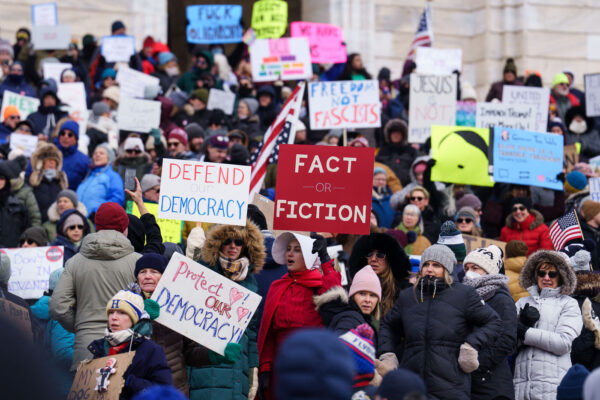Protesters gathered at the Minnesota State Capitol on February 5, 2025 to protest actions taken by President Trump and Elon Musk. The protest was part of a nationwide protest said to be held in all 50 states. Protesters gathered at the Minnesota State Capitol on February 5, 2025 to protest actions taken by President Trump and Elon Musk. The protest was part of a nationwide protest said to be held in all 50 states.