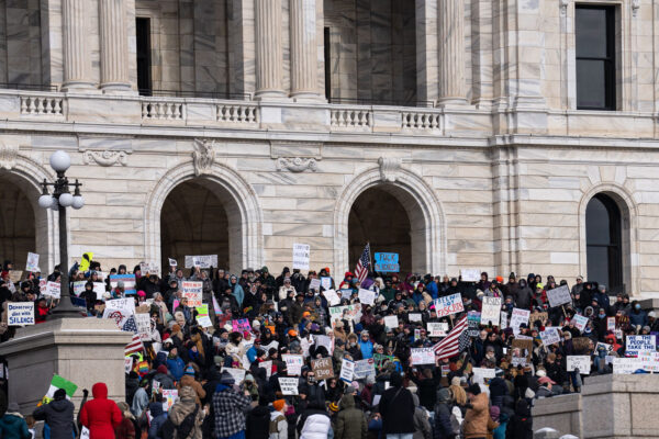 Protesters gathered at the Minnesota State Capitol on February 5, 2025 to protest actions taken by President Trump and Elon Musk. The protest was part of a nationwide protest said to be held in all 50 states. Protesters gathered at the Minnesota State Capitol on February 5, 2025 to protest actions taken by President Trump and Elon Musk. The protest was part of a nationwide protest said to be held in all 50 states.