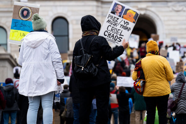 Protesters at the Minnesota State Capitol in St. Paul, Minnesota on March 4, 2025.  Taking place on the afternoon of President Trump’s first address to joint session in congress, they are protesting the actions of the Trump Administration and Elon Musk’s involvement. The protest was organized as part of the “50501” protests taking place around the country. This is the first of two planned protests this week. Another is planned for Saturday at the State Capitol. Protesters at the Minnesota State Capitol in St. Paul, Minnesota on March 4, 2025.  Taking place on the afternoon of President Trump’s first address to joint session in congress, they are protesting the actions of the Trump Administration and Elon Musk’s involvement. The protest was organized as part of the “50501” protests taking place around the country. This is the first of two planned protests this week. Another is planned for Saturday at the State Capitol.
