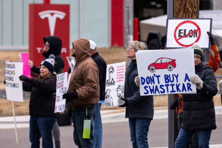 About 500 protesters outside Tesla in Minneapolis (Golden Valley) with signs reading “NOT PAID JUST PISSED”, “Tesla Funds Fascists”, “Save the VA”, “No Vet Left Behind”, Make Nazis Afraid Again” to name a few. This is the 7th weekend in a row of protests at this showroom. About 500 protesters outside Tesla in Minneapolis (Golden Valley) with signs reading “NOT PAID JUST PISSED”, “Tesla Funds Fascists”, “Save the VA”, “No Vet Left Behind”, Make Nazis Afraid Again” to name a few. This is the 7th weekend in a row of protests at this showroom.