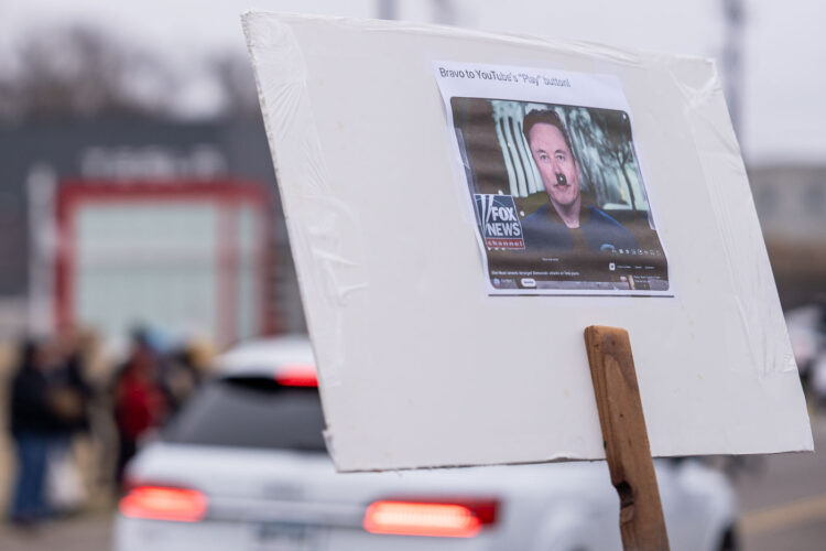 About 500 protesters outside Tesla in Minneapolis (Golden Valley) with signs reading “NOT PAID JUST PISSED”, “Tesla Funds Fascists”, “Save the VA”, “No Vet Left Behind”, Make Nazis Afraid Again” to name a few. This is the 7th weekend in a row of protests at this showroom. About 500 protesters outside Tesla in Minneapolis (Golden Valley) with signs reading “NOT PAID JUST PISSED”, “Tesla Funds Fascists”, “Save the VA”, “No Vet Left Behind”, Make Nazis Afraid Again” to name a few. This is the 7th weekend in a row of protests at this showroom.