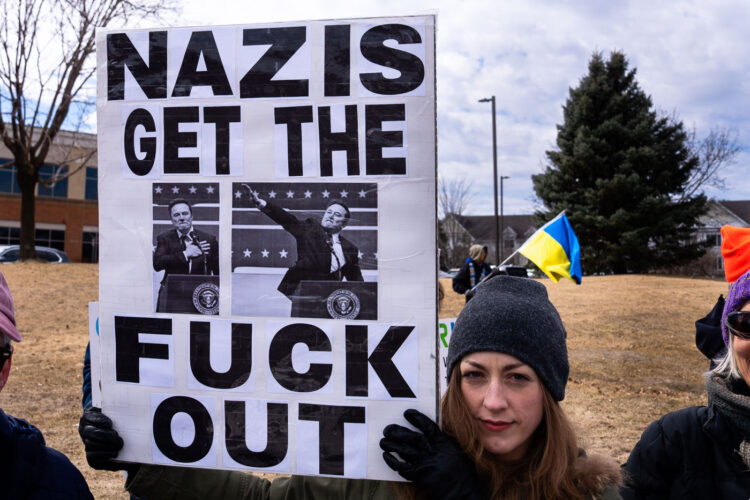 Tesla Takedown protest at a Tesla showroom in Minneapolis (Golden Valley) on March 22, 2025. This is the 6th week in a row protesters have gathered. The crowd has continued to grow exponentially each week. Tesla Takedown protest at a Tesla showroom in Minneapolis (Golden Valley) on March 22, 2025. This is the 6th week in a row protesters have gathered. The crowd has continued to grow exponentially each week.
