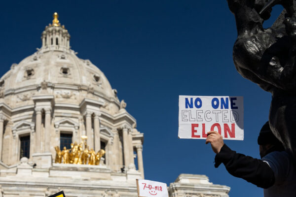 "No One Elected Elon" protest sign.Today on International Women’s Day, Minnesota saw the largest protest since President Trump's re-election. 1,000+ gathered at the Capitol for the 2nd time this week hearing from activists, city council members and state representatives on the current administration's actions.Minnesota State CapitolMarch 8, 2025 "No One Elected Elon" protest sign.Today on International Women’s Day, Minnesota saw the largest protest since President Trump's re-election. 1,000+ gathered at the Capitol for the 2nd time this week hearing from activists, city council members and state representatives on the current administration's actions.Minnesota State CapitolMarch 8, 2025