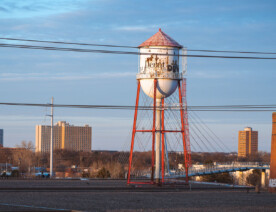 Rooftop water tower on the Roof Depot building in South Minneapolis.