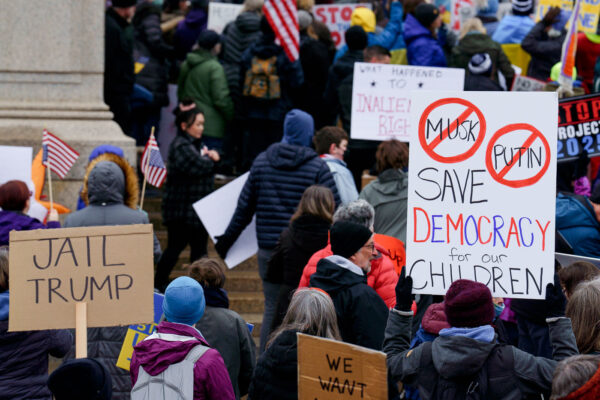 Protesters at the Minnesota State Capitol in St. Paul, Minnesota on March 4, 2025.  Taking place on the afternoon of President Trump’s first address to joint session in congress, they are protesting the actions of the Trump Administration and Elon Musk’s involvement. The protest was organized as part of the “50501” protests taking place around the country. This is the first of two planned protests this week. Another is planned for Saturday at the State Capitol. Protesters at the Minnesota State Capitol in St. Paul, Minnesota on March 4, 2025.  Taking place on the afternoon of President Trump’s first address to joint session in congress, they are protesting the actions of the Trump Administration and Elon Musk’s involvement. The protest was organized as part of the “50501” protests taking place around the country. This is the first of two planned protests this week. Another is planned for Saturday at the State Capitol.