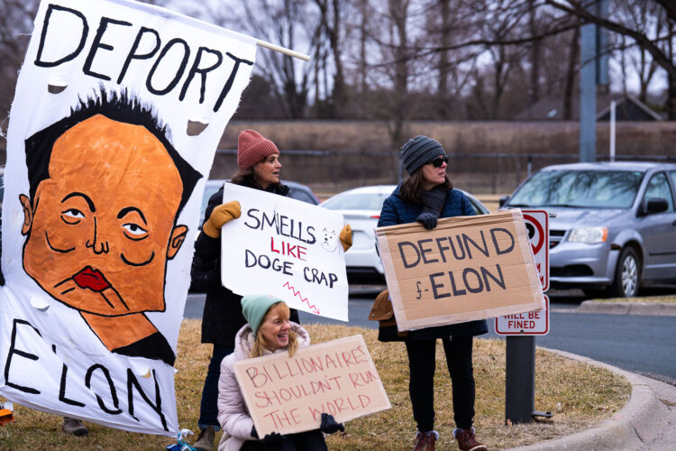 About 500 protesters outside Tesla in Minneapolis (Golden Valley) with signs reading “NOT PAID JUST PISSED”, “Tesla Funds Fascists”, “Save the VA”, “No Vet Left Behind”, Make Nazis Afraid Again” to name a few. This is the 7th weekend in a row of protests at this showroom. About 500 protesters outside Tesla in Minneapolis (Golden Valley) with signs reading “NOT PAID JUST PISSED”, “Tesla Funds Fascists”, “Save the VA”, “No Vet Left Behind”, Make Nazis Afraid Again” to name a few. This is the 7th weekend in a row of protests at this showroom.