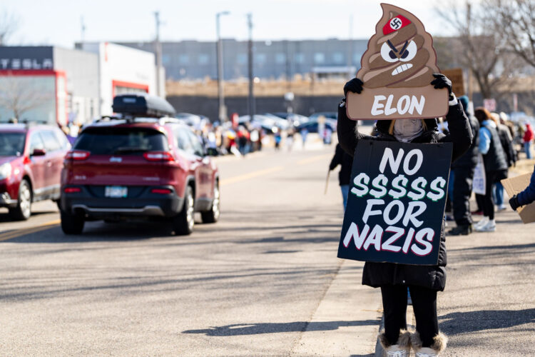 Tesla Takedown protest at a Tesla showroom in Minneapolis (Golden Valley) on March 22, 2025. This is the 6th week in a row protesters have gathered. The crowd has continued to grow exponentially each week. Tesla Takedown protest at a Tesla showroom in Minneapolis (Golden Valley) on March 22, 2025. This is the 6th week in a row protesters have gathered. The crowd has continued to grow exponentially each week.