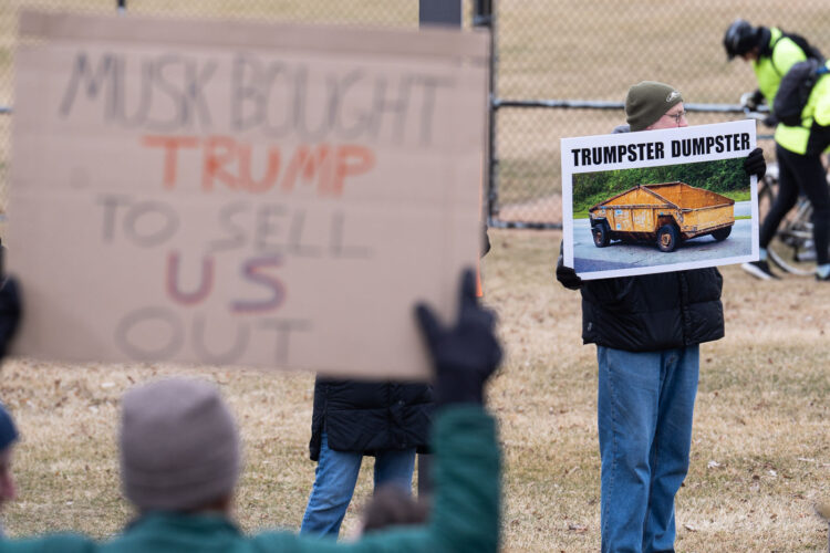 About 500 protesters outside Tesla in Minneapolis (Golden Valley) with signs reading “NOT PAID JUST PISSED”, “Tesla Funds Fascists”, “Save the VA”, “No Vet Left Behind”, Make Nazis Afraid Again” to name a few. This is the 7th weekend in a row of protests at this showroom. About 500 protesters outside Tesla in Minneapolis (Golden Valley) with signs reading “NOT PAID JUST PISSED”, “Tesla Funds Fascists”, “Save the VA”, “No Vet Left Behind”, Make Nazis Afraid Again” to name a few. This is the 7th weekend in a row of protests at this showroom.