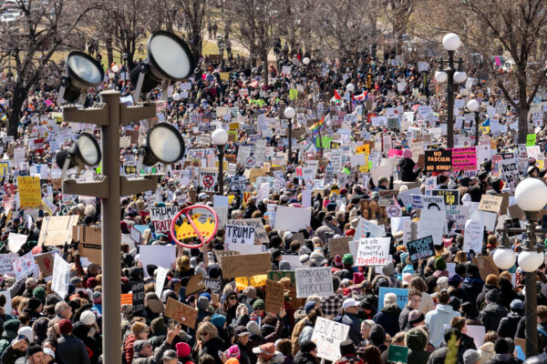 The Minnesota State Patrol estimates 25,000 gathered at the Minnesota State Capitol this afternoon as part of the nationwide “Hands Off!” protests. The Minnesota State Patrol estimates 25,000 gathered at the Minnesota State Capitol this afternoon as part of the nationwide “Hands Off!” protests.