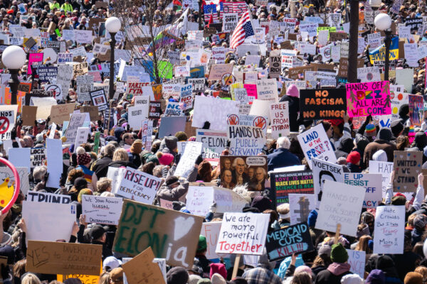 The Minnesota State Patrol estimates 25,000 gathered at the Minnesota State Capitol this afternoon as part of the nationwide “Hands Off!” protests. The Minnesota State Patrol estimates 25,000 gathered at the Minnesota State Capitol this afternoon as part of the nationwide “Hands Off!” protests.