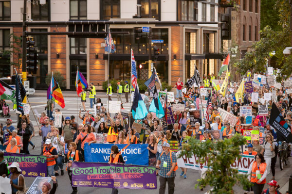 Protesters in Downtown Minneapolis as part of nationwide “Good trouble lives on” protests.Organizers say “Good Trouble Lives On is a national day of action to respond to the attacks on our civil and human rights by the Trump administration. Together, we’ll remind them that in America, the power lies with the people.”After gathering at the Hennepin County Government Center listening to speakers such as Toussaint Morrison, Nekima Levy Armstrong, and Lieutenant Governor Peggy Flanagan they marched through Downtown Minneapolis. Protesters in Downtown Minneapolis as part of nationwide “Good trouble lives on” protests.Organizers say “Good Trouble Lives On is a national day of action to respond to the attacks on our civil and human rights by the Trump administration. Together, we’ll remind them that in America, the power lies with the people.”After gathering at the Hennepin County Government Center listening to speakers such as Toussaint Morrison, Nekima Levy Armstrong, and Lieutenant Governor Peggy Flanagan they marched through Downtown Minneapolis.