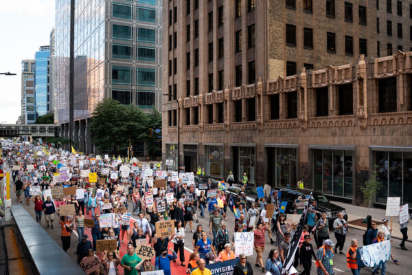 Protesters in Downtown Minneapolis as part of nationwide “Good trouble lives on” protests.Organizers say “Good Trouble Lives On is a national day of action to respond to the attacks on our civil and human rights by the Trump administration. Together, we’ll remind them that in America, the power lies with the people.”After gathering at the Hennepin County Government Center listening to speakers such as Toussaint Morrison, Nekima Levy Armstrong, and Lieutenant Governor Peggy Flanagan they marched through Downtown Minneapolis. Protesters in Downtown Minneapolis as part of nationwide “Good trouble lives on” protests.Organizers say “Good Trouble Lives On is a national day of action to respond to the attacks on our civil and human rights by the Trump administration. Together, we’ll remind them that in America, the power lies with the people.”After gathering at the Hennepin County Government Center listening to speakers such as Toussaint Morrison, Nekima Levy Armstrong, and Lieutenant Governor Peggy Flanagan they marched through Downtown Minneapolis.