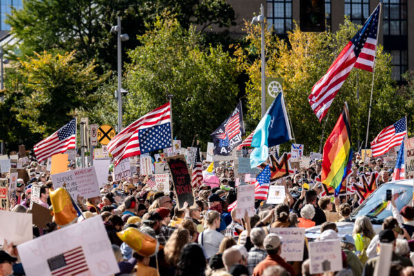 Thousands protest in Downtown Minneapolis on Saturday October 18, 2025 as part of nationwide “No Kings!” protest. Thousands protest in Downtown Minneapolis on Saturday October 18, 2025 as part of nationwide “No Kings!” protest.