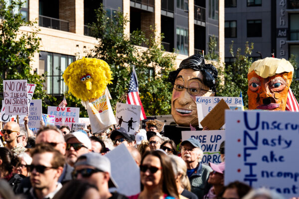Big Bird at No Kings Minneapolis. Thousands protest in Downtown Minneapolis on Saturday October 18, 2025 as part of nationwide “No Kings!” protest. Big Bird at No Kings Minneapolis. Thousands protest in Downtown Minneapolis on Saturday October 18, 2025 as part of nationwide “No Kings!” protest.