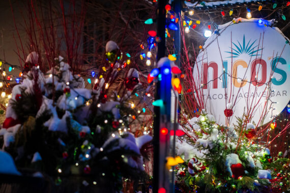 Holiday lights up at Nico's Tacos on Hennepin Avenue in Uptown Minneapolis. Holiday lights up at Nico's Tacos on Hennepin Avenue in Uptown Minneapolis.